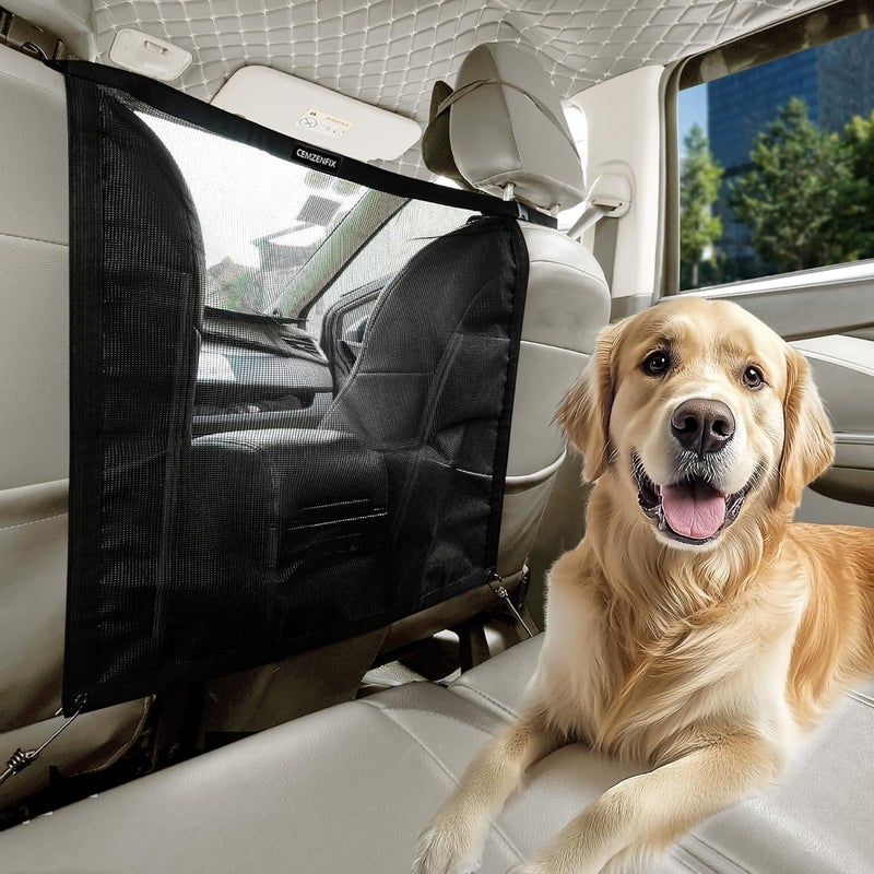 CEMZENFIX Universal Dog Car Net Barrier – Sturdy Mesh, Easy Install, Breathable Design, Easy to Clean, Flexible Bungee Cords for Adjustable Fit 23"×23" (Black) - Image 1